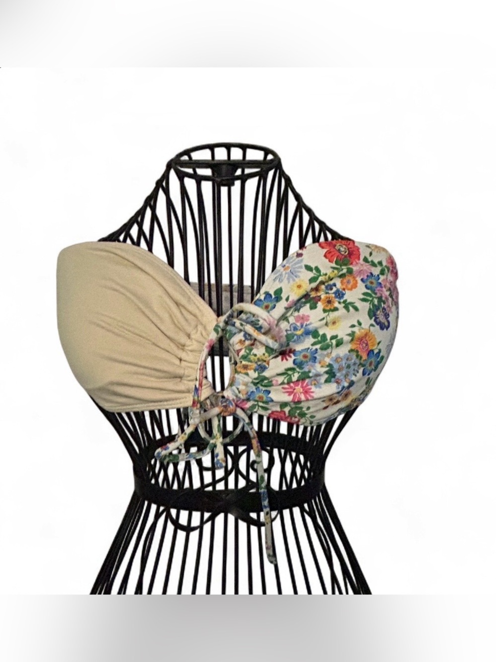 Multi-colored Floral Print Bandeau Bikini Top